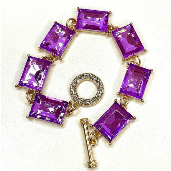 NEW Chunky Bracelet 8" Purple Amethyst Rhinestone Square set devil wears M10 - Picture 1 of 4